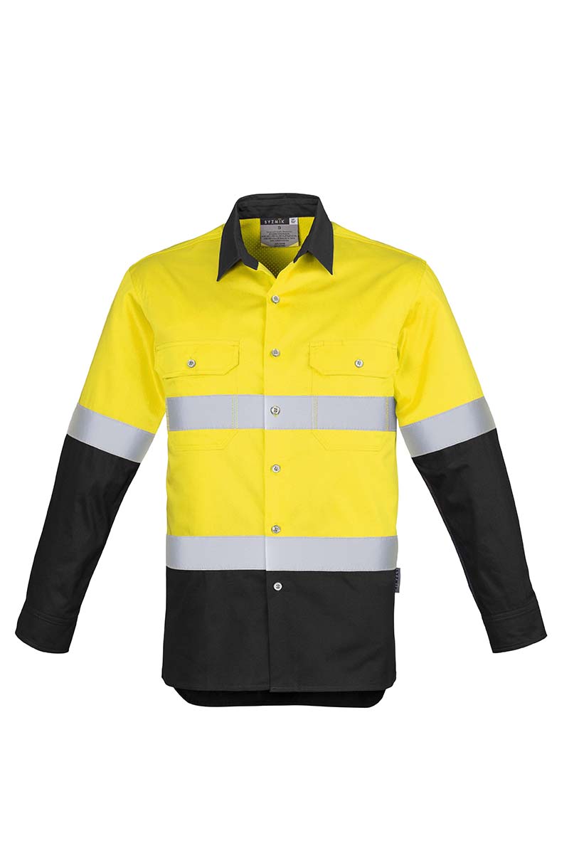 ZW123 Hi Vis Spliced Industrial Shirt Hoop Taped YellowBlack F