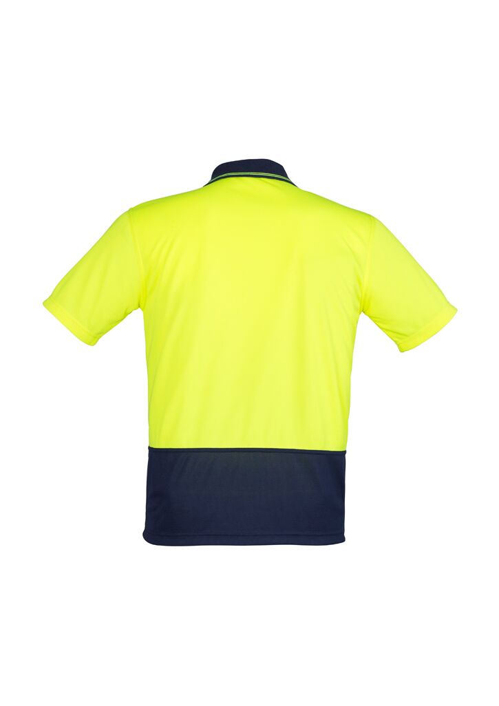 ZH231 Hi Vis Basic Spliced Short Sleeve Polo Yellow Navy Back