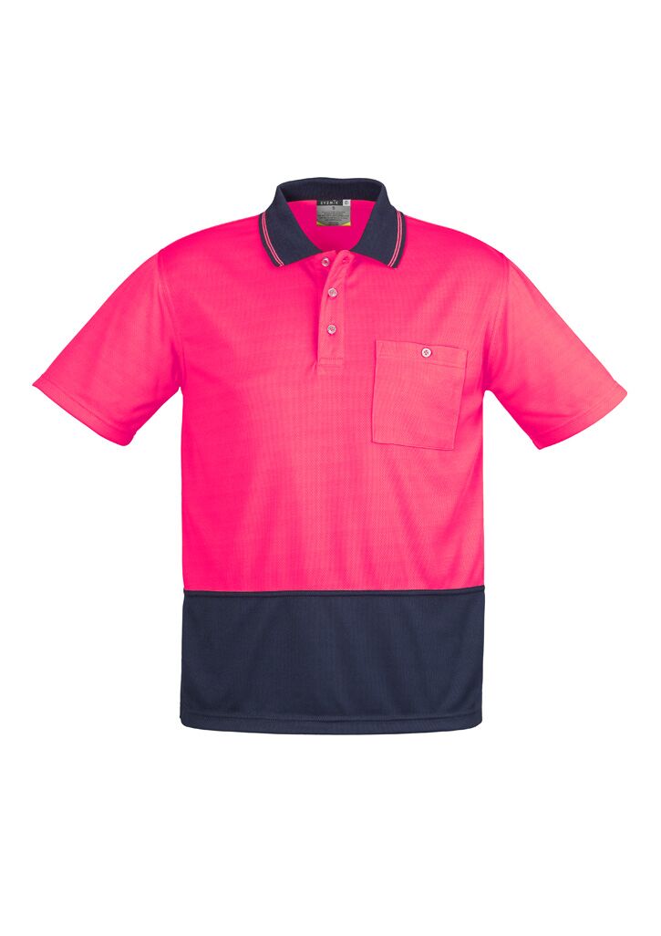 ZH231 Syzmik Hi Vis Basic Spliced Short Sleeve Polo Pink Navy front