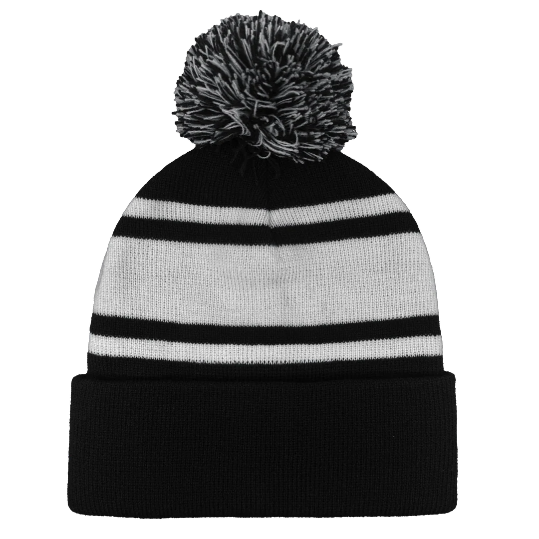 B1900 Headwear24 Cuffed Knitted Pom Pom Beanie black white