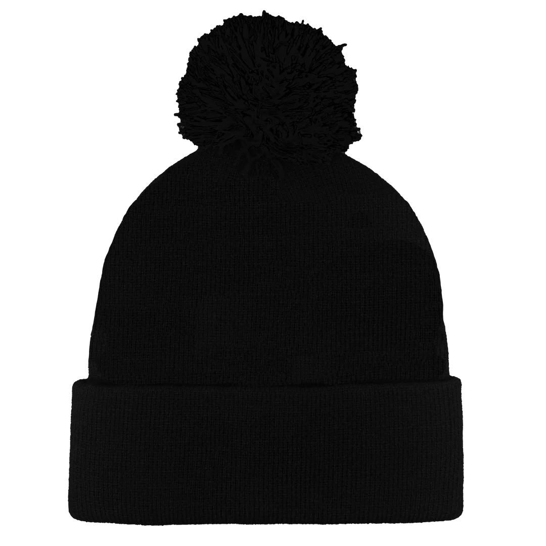 B1900 Headwear24 Cuffed Knitted Pom Pom Beanie black