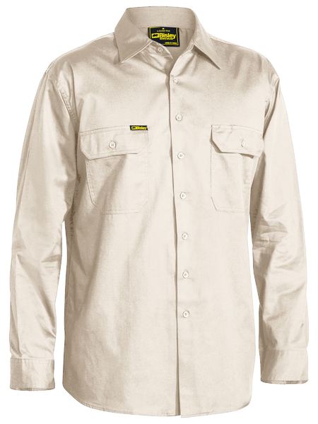 BS6893 Bisley L:S Lightweight Drill Workshirt sand front