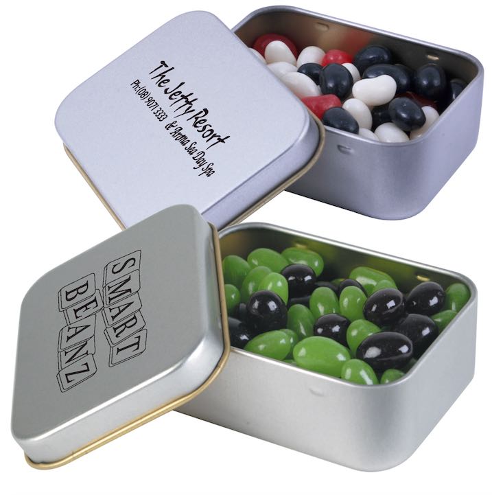 Corporate Colour Mini Jelly Beans in Silver Rectangular Tin