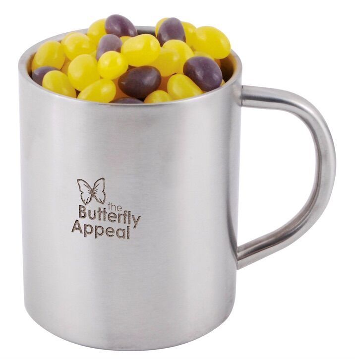 Corporate Colour Mini Jelly Beans in Stainless Steel Double Wall Barrel Mug