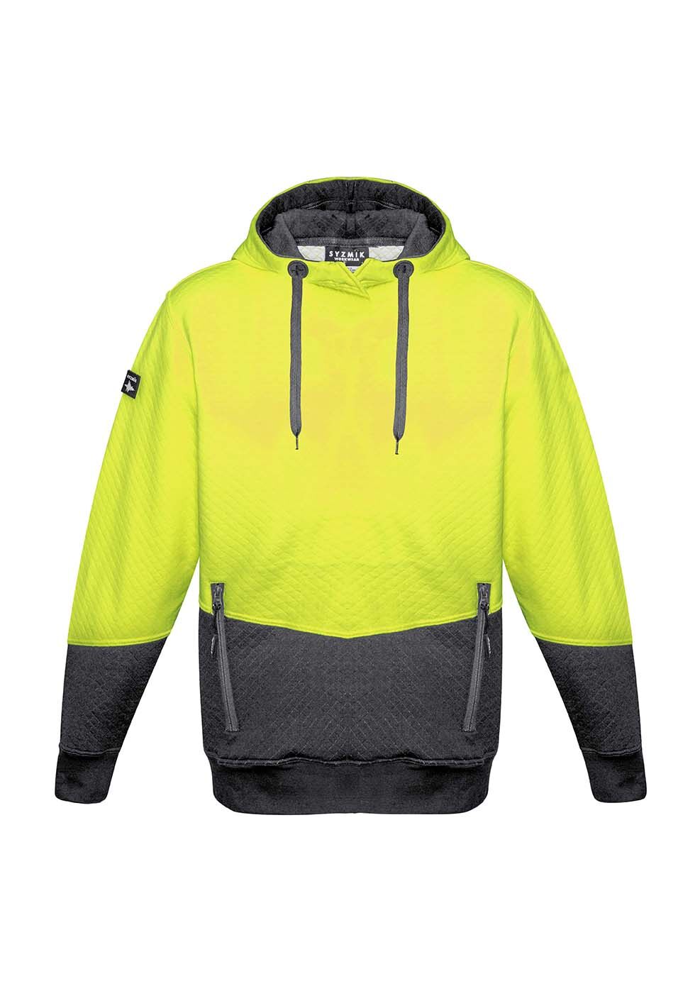 ZT477 Syzmik Unisex Hi Vis Textured Jacquard Hoodie YellowCharcoal F