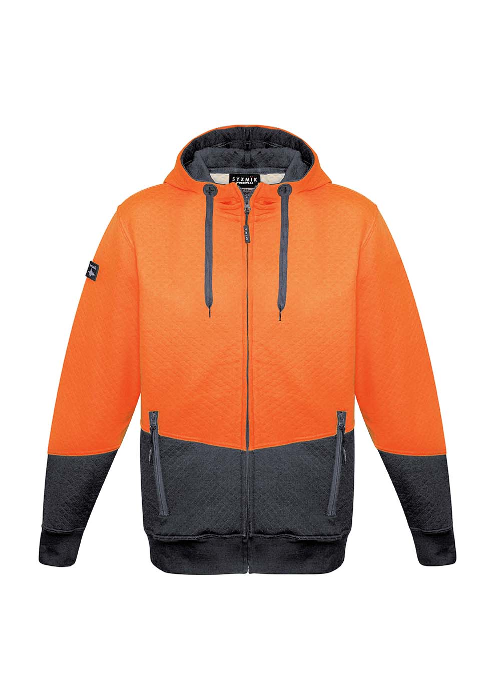 ZT478 Syzmik Unisex Hi Vis Textured Jacquard Full Zip Hoodie OrangeCharcoal F
