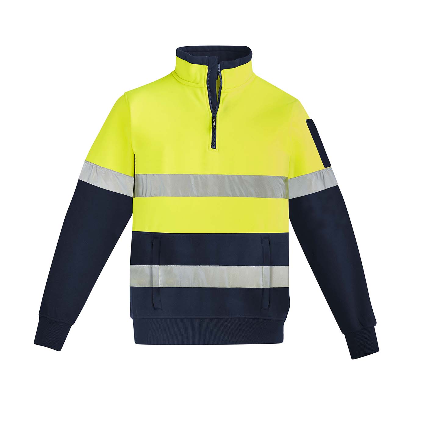 ZT567 Syzmik Mens Hi Vis 14 Zip Pullover Hoop Taped YellowNavy F
