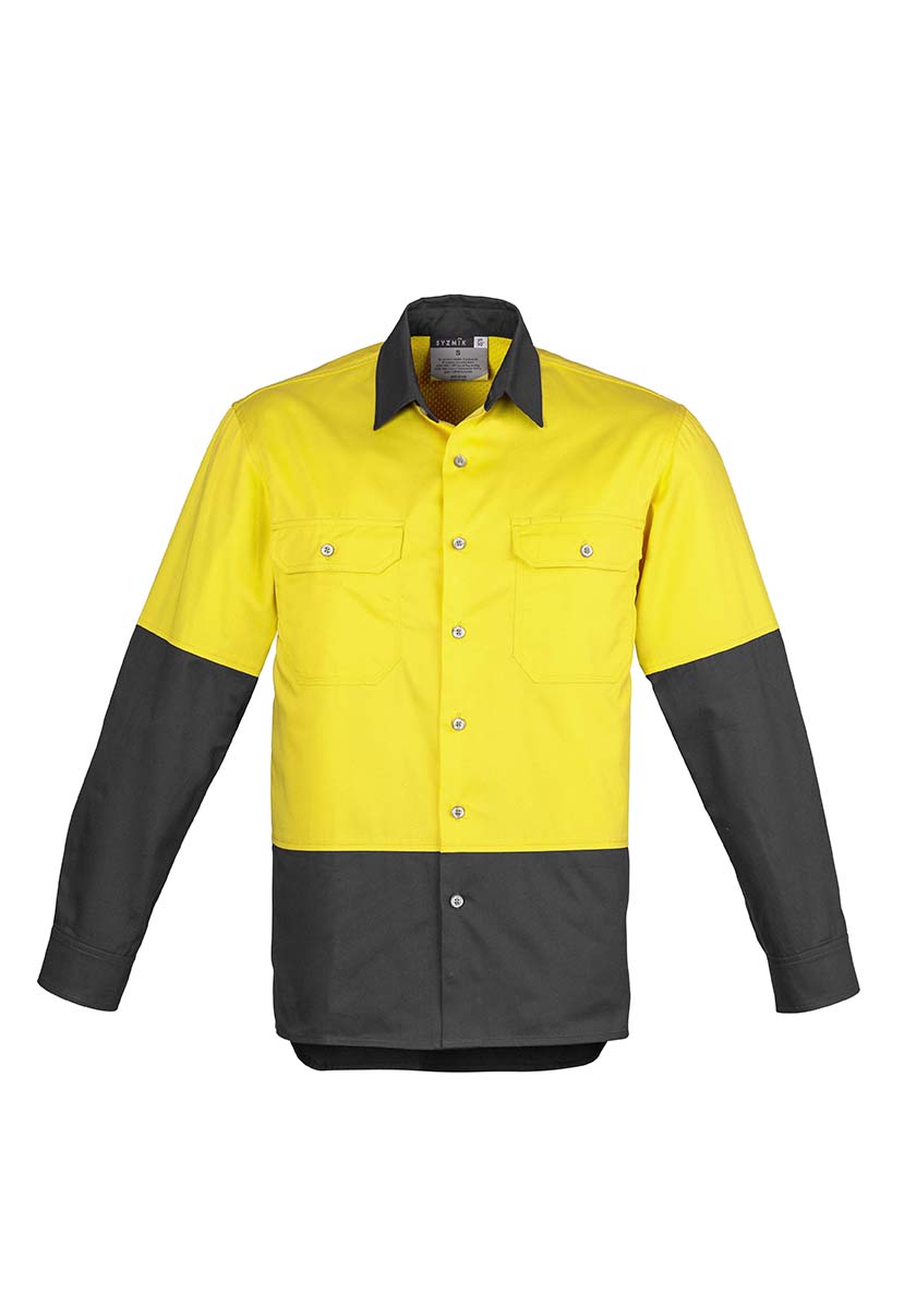ZW122 Syzmik Hi Vis Spliced Industrial Shirt YellowCharcoal F