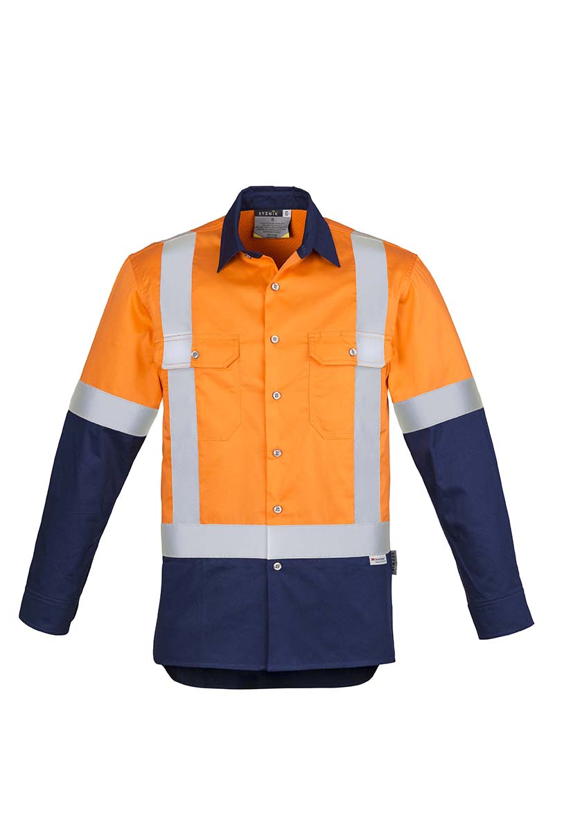 ZW124 Syzmik Hi Vis Spliced Industrial Shirt Shoulder Taped OrangeNavy F