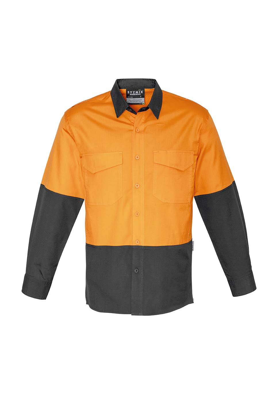 ZW128 Syzmik Rugged Cooling Hi Vis Spliced Shirt OrangeCharcoal F