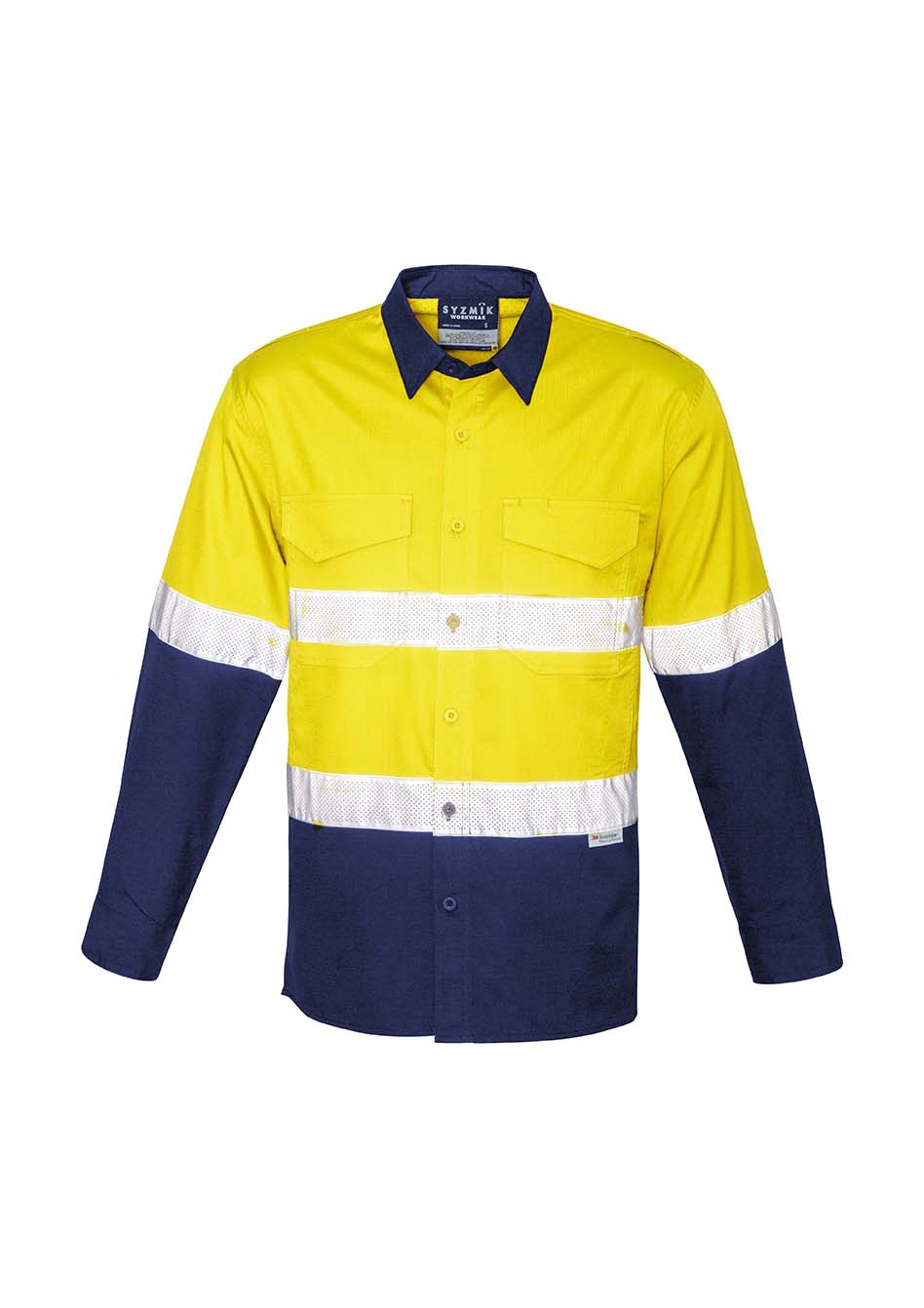 ZW129 Syzmik Rugged Cooling Taped Hi Vis Spliced Shirt YellowNavy F