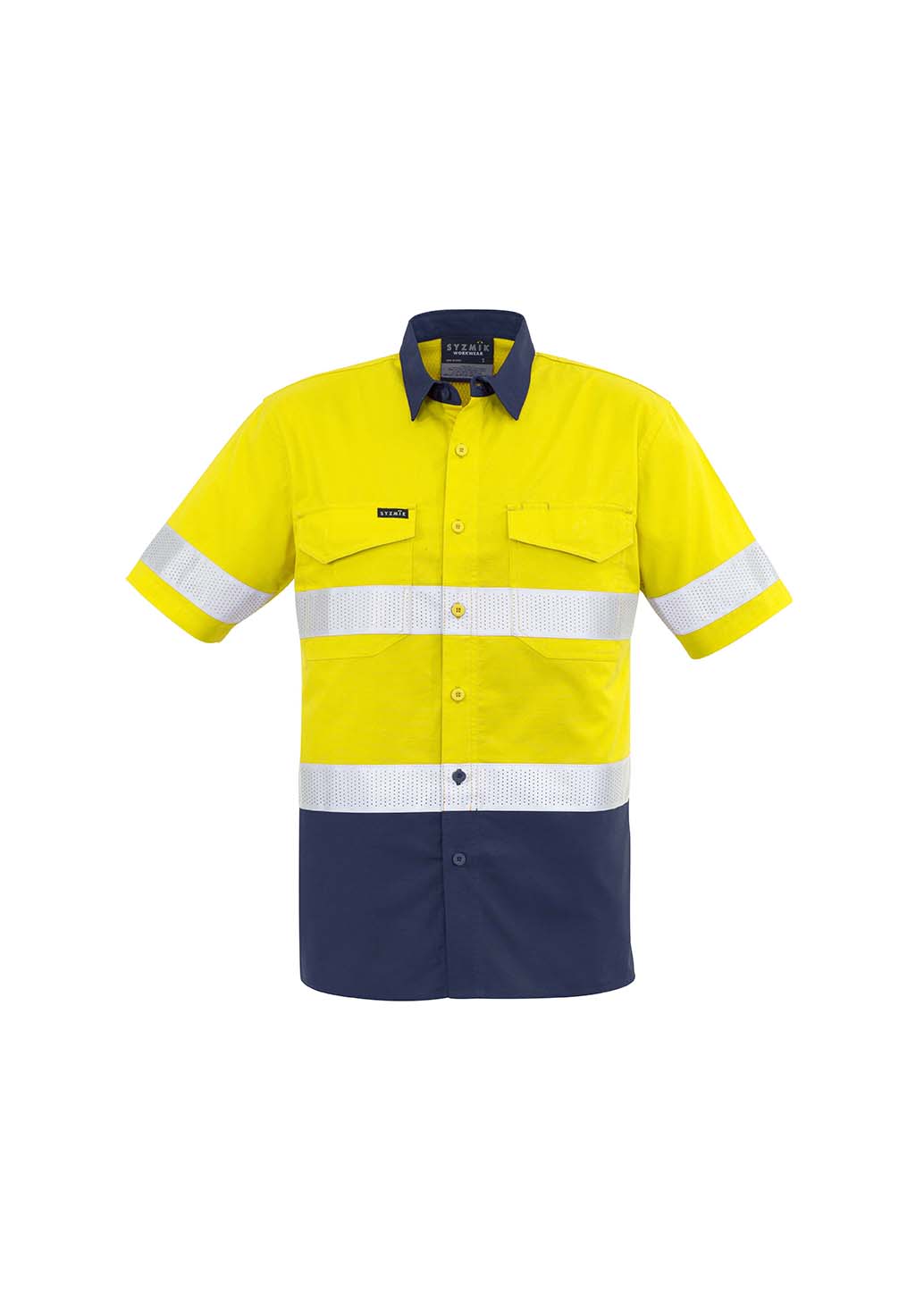 ZW835 Syzmik Rugged Cooling Taped Hi Vis Spliced SS Shirt YellowNavy F