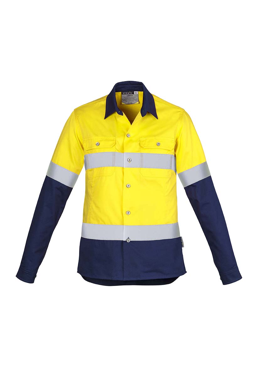 ZWL123 Womens Hi Vis Spliced Industrial Shirt Hoop Taped YellowNavy F