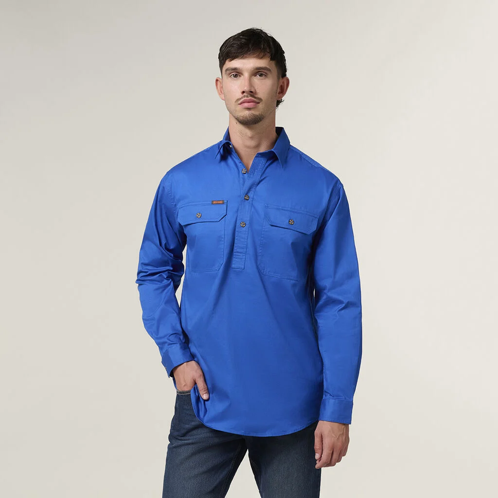 Y04004 Hard Yakka Mustang Closed Front Workshirt Cobalt 1