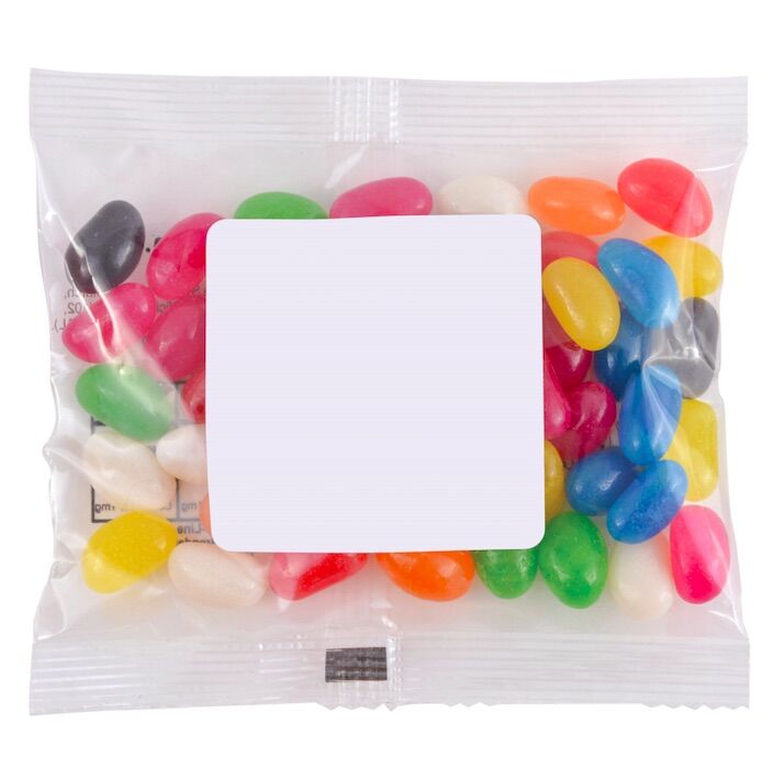 Assorted Colour Mini Jelly Beans in 50 Gram Cello Bag 2 Assorted Colour Mini Jelly Beans in 50 Gram Cello Bag B