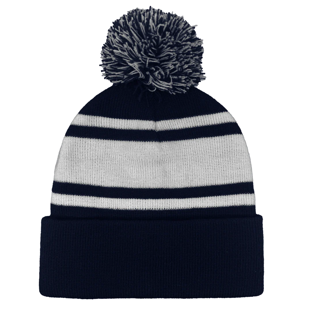 Headwear24 Cuffed Knitted Pom Pom Beanie 3 B1900 Headwear24 Cuffed Knitted Pom Pom Beanie navy white