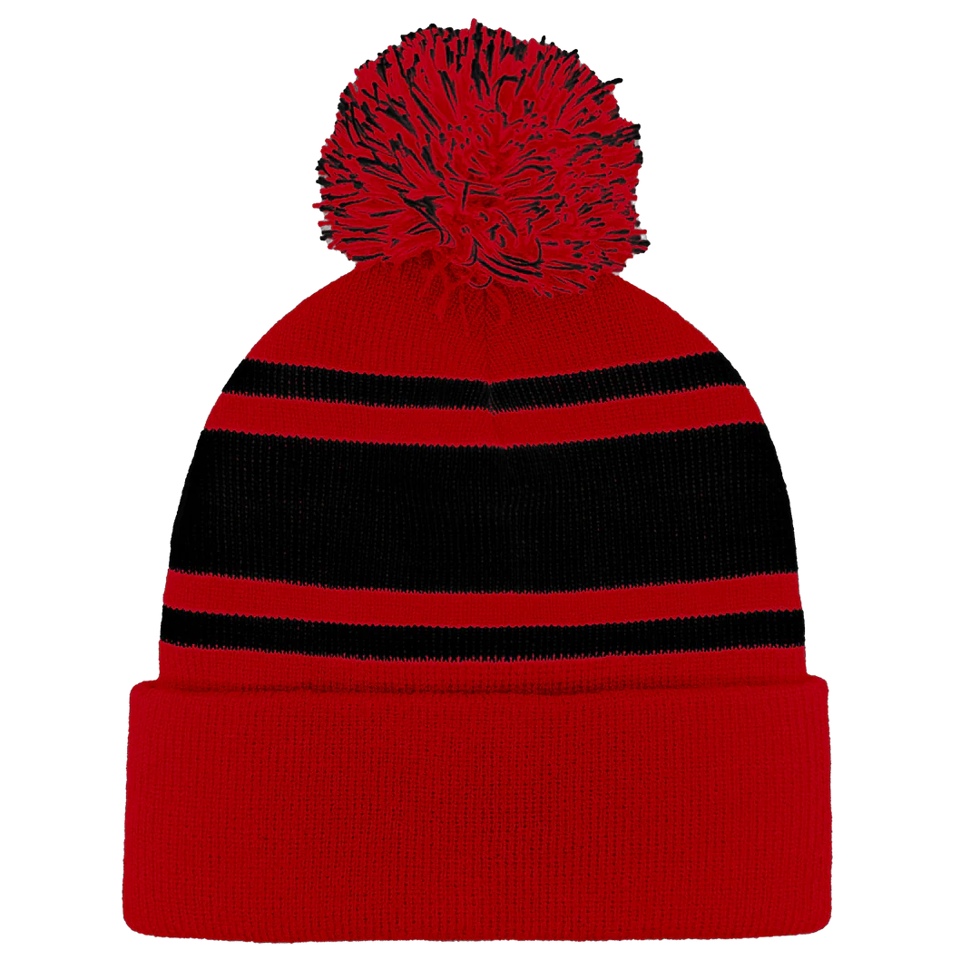 Headwear24 Cuffed Knitted Pom Pom Beanie 5 B1900 Headwear24 Cuffed Knitted Pom Pom Beanie red black