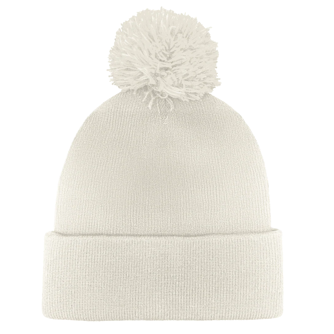 Headwear24 Cuffed Knitted Pom Pom Beanie 8 B1900 Headwear24 Cuffed Knitted Pom Pom Beanie white