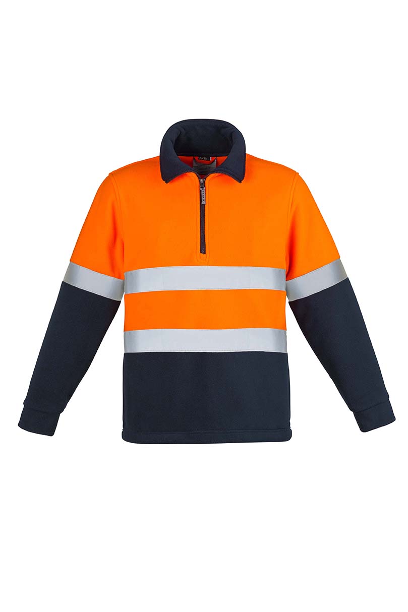 Mens Hi Vis Fleece Jumper Hoop Taped 3 ZT461 Syzmik Mens Hi Vis Fleece Jumper Hoop Taped OrangeNavy F