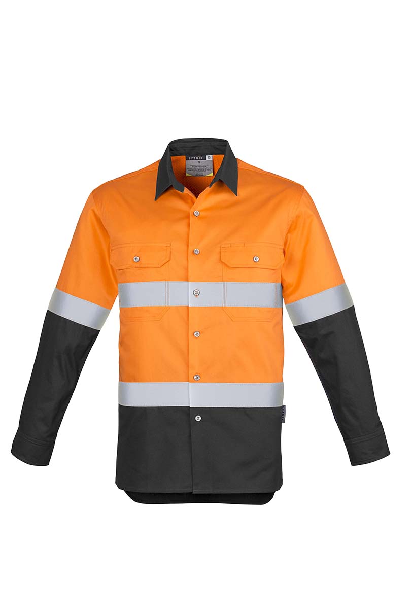 Syzmik Hi Vis Spliced Industrial Shirt Hoop Taped 9 ZW123 Hi Vis Spliced Industrial Shirt Hoop Taped OrangeCharcoal F