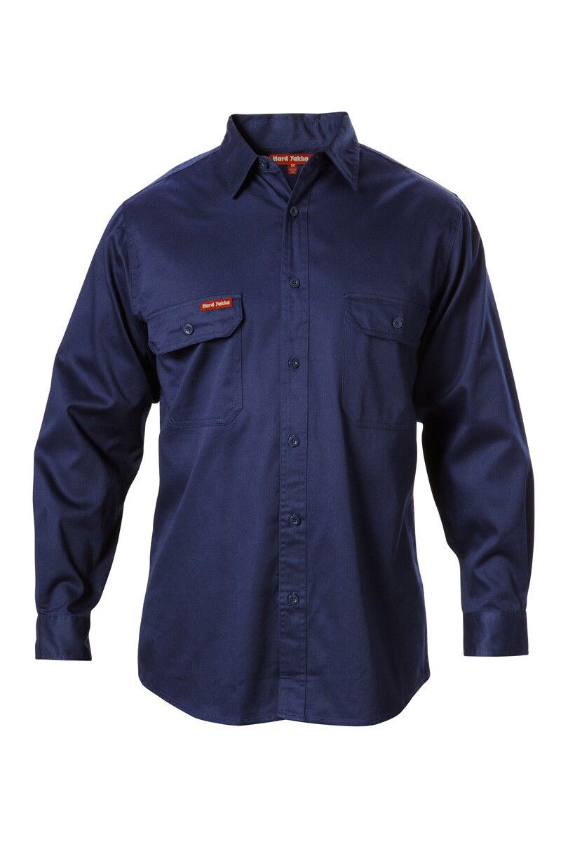 Y07500 Hard Yakka Foundations Cotton Drill LS Shirt Navy Front