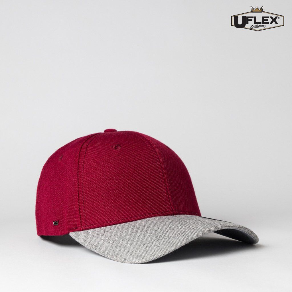 U15608 UFlex Adults Pro Style 6 Panel Snapback burgundy grey front