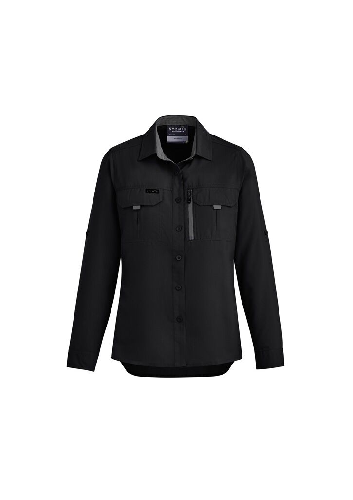 ZW760 Syzmik Womens Outdoor LS Shirt Black Front