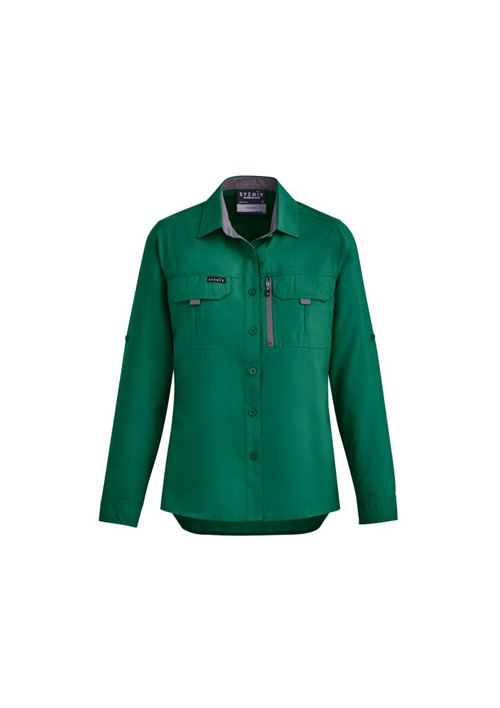 ZW760 Syzmik Womens Outdoor LS Shirt Green Front