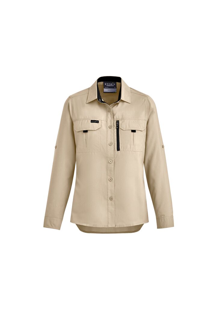 ZW760 Syzmik Womens Outdoor LS Shirt Sand Front
