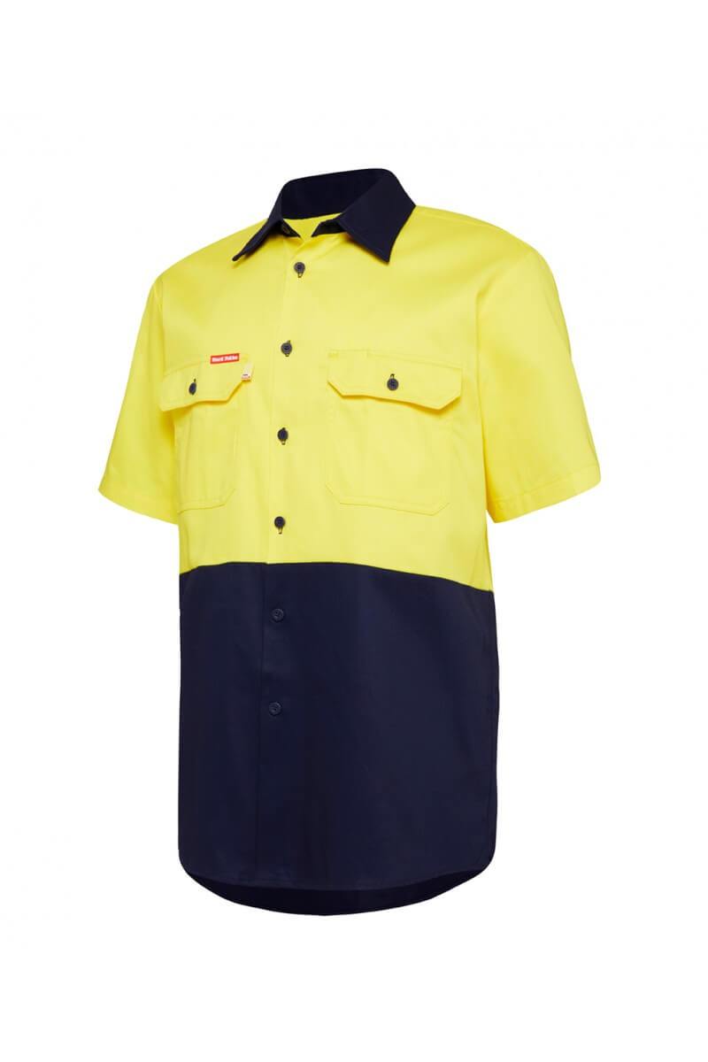 Y04620 Hard Yakka Lightweight Drill 2 Tone Ventilated SS Shirt Yellow Navy Front